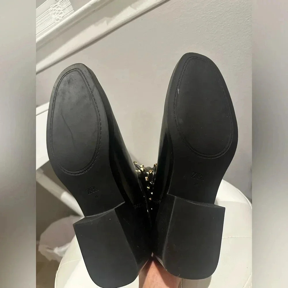 Zara Flat Chelsea Ankle Booties with studded gold straps and buckle (size 10) - Picture 8 of 12